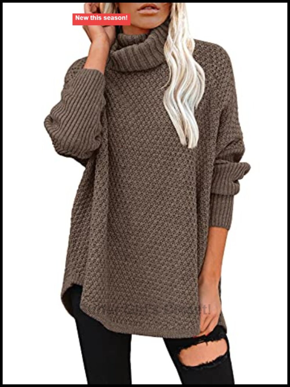 Oversized Turtleneck Long Sleeve Knit Tunic Pullover Sweater